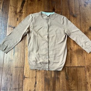 TAUPE COTTON CARDIGAN SWEATER, MEDIUM.